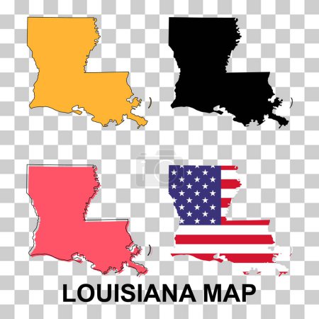 Téléchargez les illustrations : Ensemble de carte de la Louisiane, États-Unis d'Amérique. Illustration vectorielle icône concept plat . - en licence libre de droit