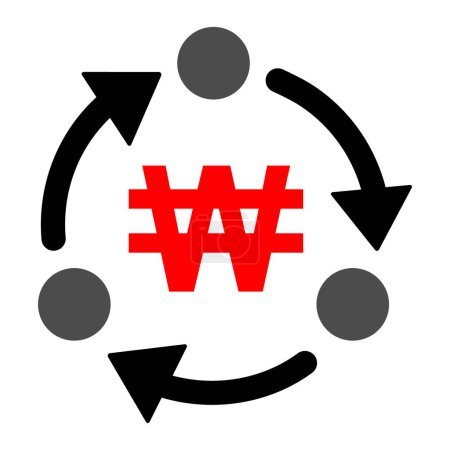 Illustration for Won money change icon, trade cash information web symbol, convert sign vector illustration . - Royalty Free Image