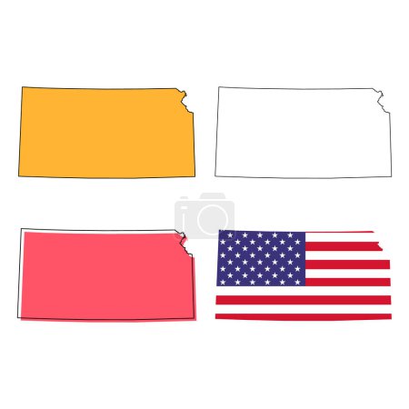 Set of Kansas map, united states of america. Flat concept icon vector illustration .
