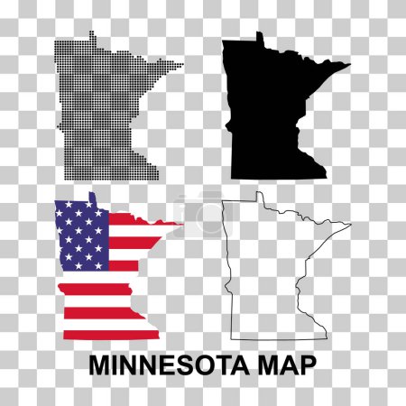 Ensemble de carte du Minnesota, États-Unis d'Amérique. Illustration vectorielle de concept plat .