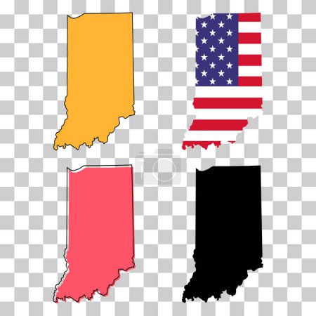 Set of Indiana map, united states of america. Flat concept icon vector illustration .