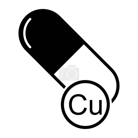 Téléchargez les illustrations : Icône de Cu minéral, symbole de supplément de pilule de médecine saine, illustration vectorielle complexe de vitamine . - en licence libre de droit
