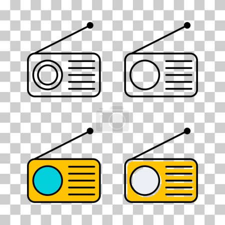 Illustration for Set of Retro radio station icon, flat isolated music sound media button, web vector illustration . - Royalty Free Image