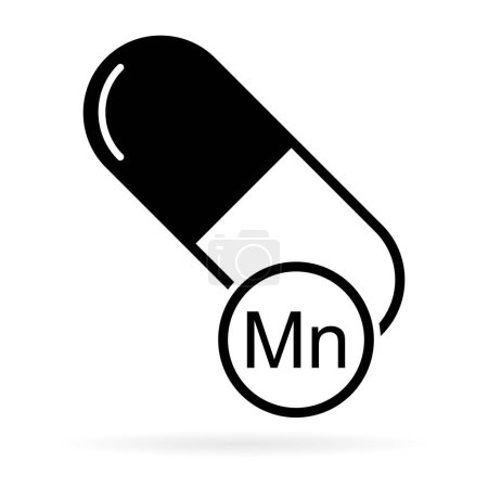 Mineral Mn icono sombra, medicina saludable suplemento símbolo, complejo vitamina vector ilustración .