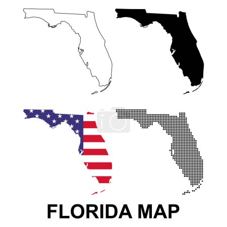 Ensemble de carte de la Floride, États-Unis d'Amérique. Illustration vectorielle icône concept plat .
