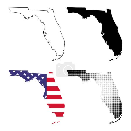 Conjunto de Florida mapa, estados unidos de América. Icono de concepto plano vector ilustración .