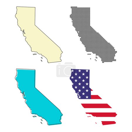 Conjunto de mapa de California, estados unidos de América. Icono de concepto plano vector ilustración .