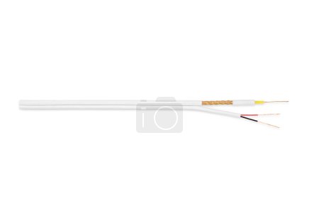 Photo for Tip of coaxial cable showing copper wires isolated on white background - Royalty Free Image