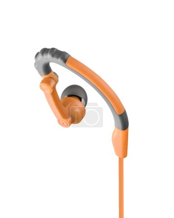 One side of modern orange running earphone, isolated