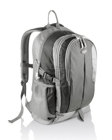 Foto de Mochila impermeable gris con bolsillo portátil aislado - Imagen libre de derechos