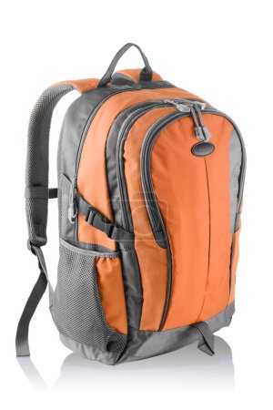 Téléchargez les photos : Sac à dos étanche orange et gris avec poche pour ordinateur portable isolé - en image libre de droit