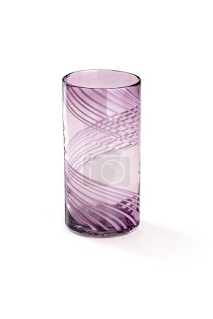 Pink glass vase with decorative lines around, isolated