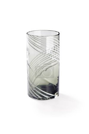 Gray glass vase with decorative lines around, isolated