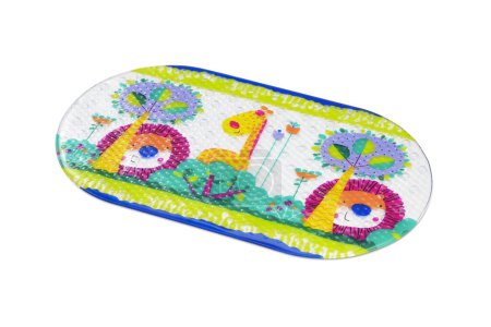 Anti slip baby bath mat, with colorful animals illustration, isolated