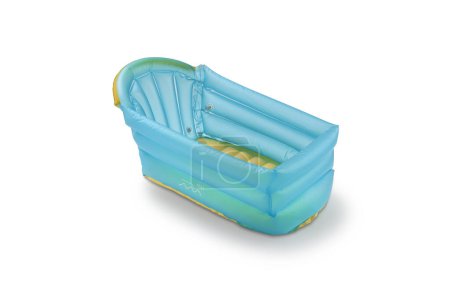 Photo for Blue and yellow inflatable bathtub for babies isolated - Royalty Free Image