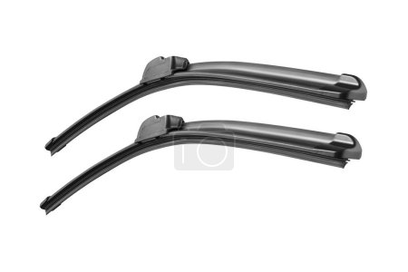 Pair of black windshield wipers on white background