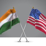 Two Wavy Crossed Flags of United States of America and India, Sign of American and Indian Relationships