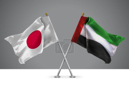 Photo for Two Wavy Crossed Flags of japan and United Arab Emirates, Sign of Japanese and Emirati Relationships - Royalty Free Image