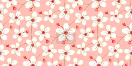 Abstraktes florales nahtloses Muster. Kirschblüte, Blumen Hand Zeichnung Hintergrund. Frühling Sakura Blume Zweige drucken Design