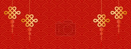 Chinese New Year vector red background dragon scale skin texture with Chinese knots design