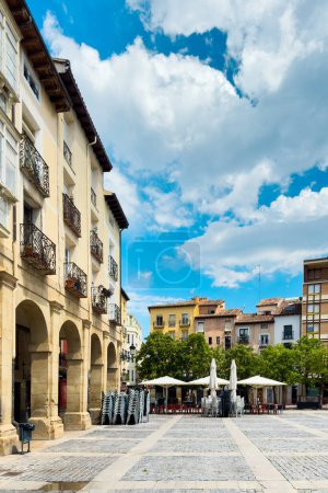 View of the historic Market Square in Logrono downtown, La Rioja, Spain. 