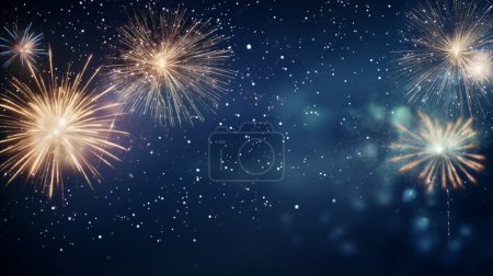Photo for From below shot of wonderful vivid fireworks exploding on background of black night sky - Royalty Free Image