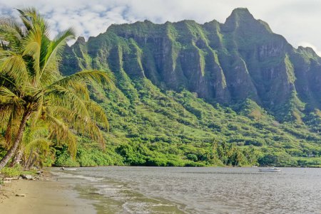 Foto de La cordillera de Koolau es un nombre dado al remanente fragmentado latente del volcán escudo oriental o de barlovento de la isla hawaiana. - Imagen libre de derechos