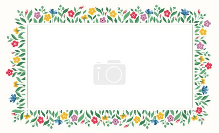 Brillante Chintz Romantic Meadow Wildflowers Vector Rectangular Frame. Cottagecore Jardín Flores y follaje de la boda Invitación. Bouquet de Homestead. Fondo de la granja