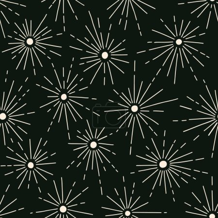 Galaxy Star Burst Hand-Drawn Vector Seamless Pattern. Festive Fireworks Background. Abstract Geometric Celebration Texture