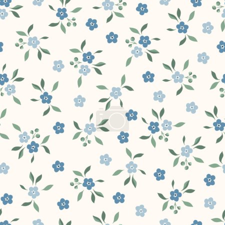 Delicate Ditsy Chintz Romantic Meadow Wildflowers Vector Seamless Pattern. Cottagecore Garden Flowers and Foliage Print. Homestead Bouquet. Farmhouse Background