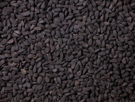 Téléchargez les photos : Graine de cumin noir Nigella sativa food background.Top view. - en image libre de droit