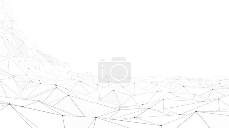 3D Render de fondo blanco de red abstracta. Composición abstracta con una red de puntos interconectados por líneas, que representa la conectividad y la intrincada naturaleza de las redes