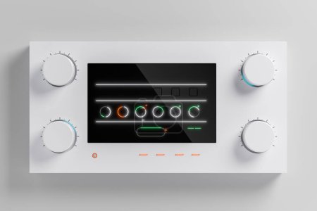 Photo for A 3D render mockup featuring a minimalist-styled electronics console adorned with switches, buttons, and dials, exuding a sleek and modern design. - Royalty Free Image