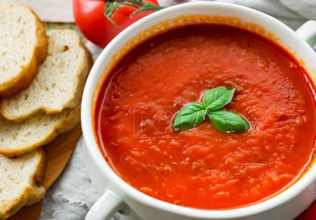 Delicious homemade tomato soup. Food concep