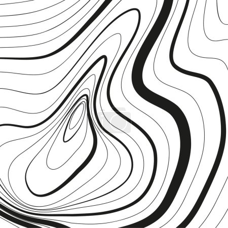 Ilustración de Textura monocromática de onda distorsionada. Abstracto superficie ondulada dinámica. Fondo de deformación de banda vectorial. Malla, patrón de cuadrícula de líneas. Ilustración en blanco y negro. - Imagen libre de derechos