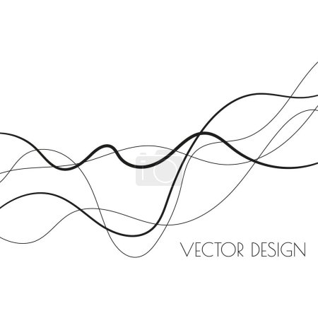 Ilustración de Líneas de onda curvadas negras abstractas sobre un fondo blanco. Ilustración vectorial con líneas de intersección deformadas. - Imagen libre de derechos