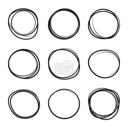 Illustration for Set hand drawn ovals, felt-tip pen circles. Rough vector frame elements. - Royalty Free Image