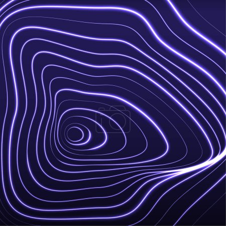 Ilustración de Fondo abstracto vectorial con remolinos de onda brillante en movimiento. El concepto del movimiento de curvas de neón y espirales. Diseño Techno. - Imagen libre de derechos