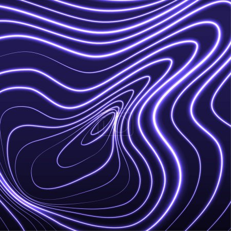 Ilustración de Fondo abstracto vectorial con remolinos de onda brillante en movimiento. El concepto del movimiento de curvas de neón y espirales. Diseño Techno. - Imagen libre de derechos