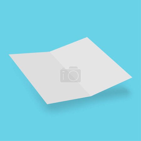 Illustration for Template blank two fold paper leaflet on blue background. Vector mock up realistic opened brochure, booklet, flyer, leaflet or magazine. - Royalty Free Image
