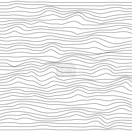 Ilustración de Textura monocromática de onda distorsionada. Abstracto superficie ondulada dinámica. Fondo de deformación de banda vectorial. Malla, patrón de cuadrícula de líneas. Ilustración en blanco y negro. - Imagen libre de derechos