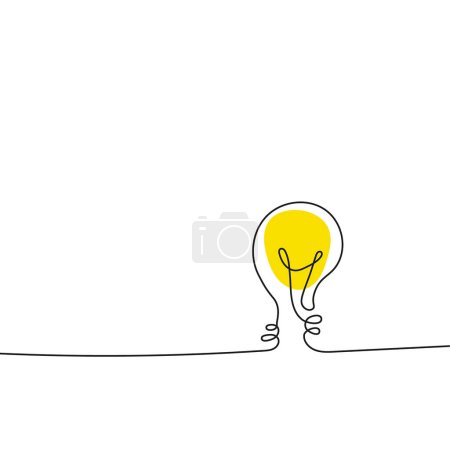 Vector electric light bulb icon in sketch style. Continuous line, editable contour.