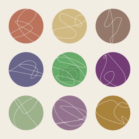 Illustration for Set of vector icons with tangled lines for social media story highlight covers. Pastel element templates, squiggles, curls, organic shapes. - Royalty Free Image
