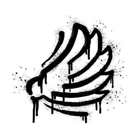 Illustration for Spray painted graffiti wings icon in black over white. Wings drip symbol. isolated on white background. vector illustration - Royalty Free Image