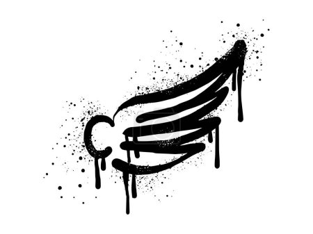 Illustration for Spray painted graffiti wings icon in black over white. Wings drip symbol. isolated on white background. vector illustration - Royalty Free Image
