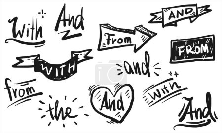 Illustration for Doodle ampersands, catchwords, calligraphy, ribbon. Hand drawn design elements on set. vector illustration - Royalty Free Image