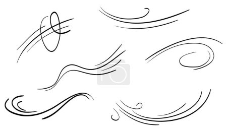 Téléchargez les illustrations : Coup de vent doodle, conception rafale isolé sur fond blanc. illustration vectorielle dessinée à la main - en licence libre de droit