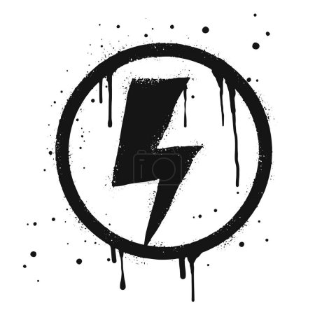 Spray graffiti pintado Relámpago eléctrico, Rayo en negro sobre blanco. Gotas de rayo rociado símbolo del perno. aislado sobre fondo blanco. ilustración vectorial