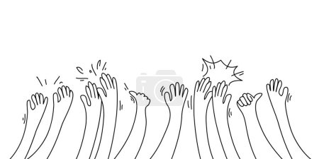 main dessinée des mains applaudissant ovation. applaudissements, pouce levé geste sur le style doodle. illustration vectorielle