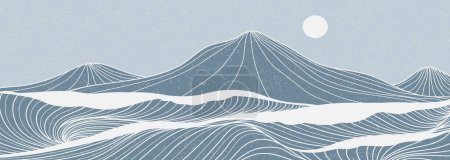 Handgezeichnete Linienkunst Illustration von Gebirgs- und Meereswellen. Abstrakte zeitgenössische ästhetische Hintergrundlandschaft. verwendet für Kunstdrucke, Poster, Cover, Banner